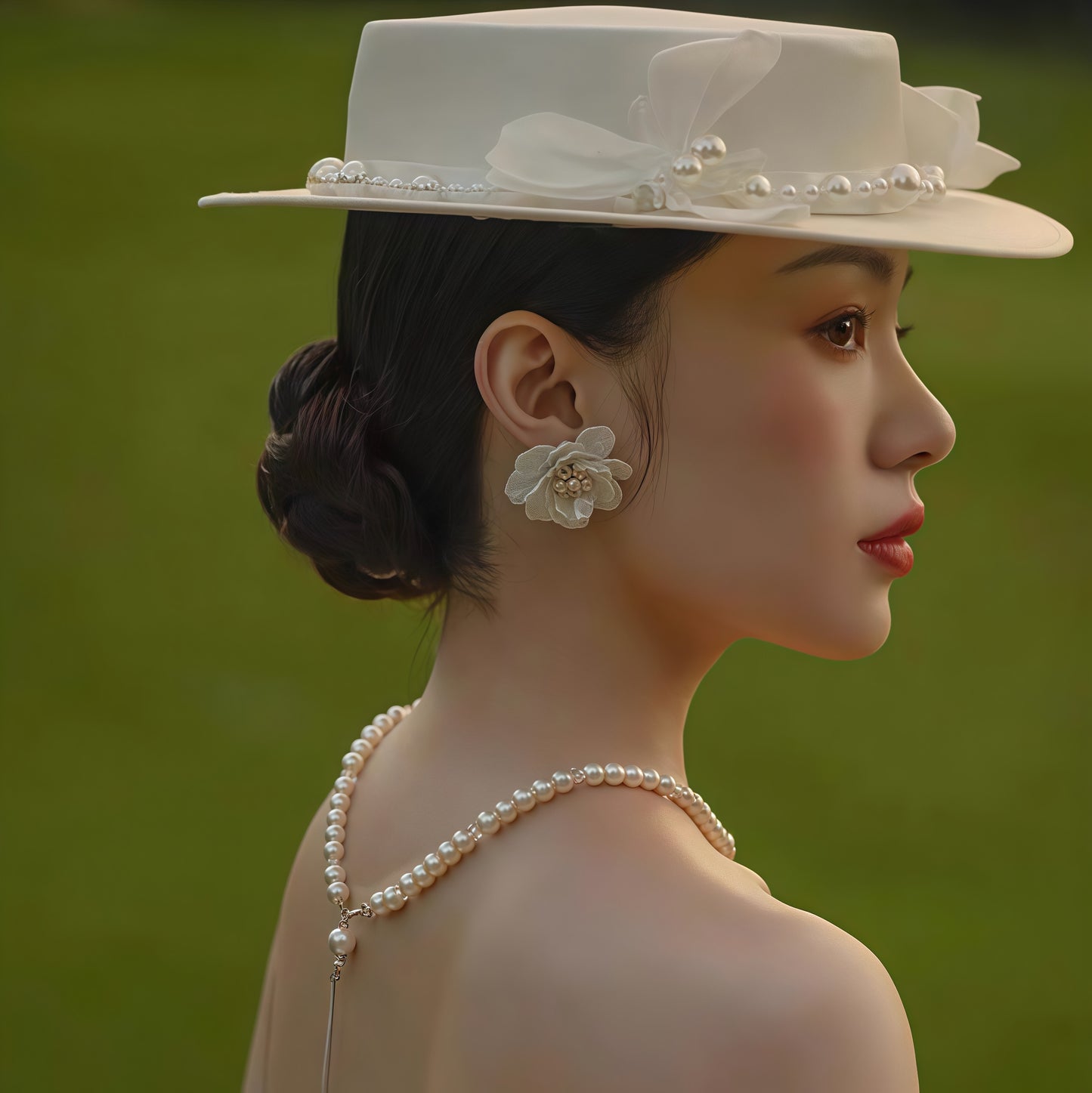 White Peony Earrings