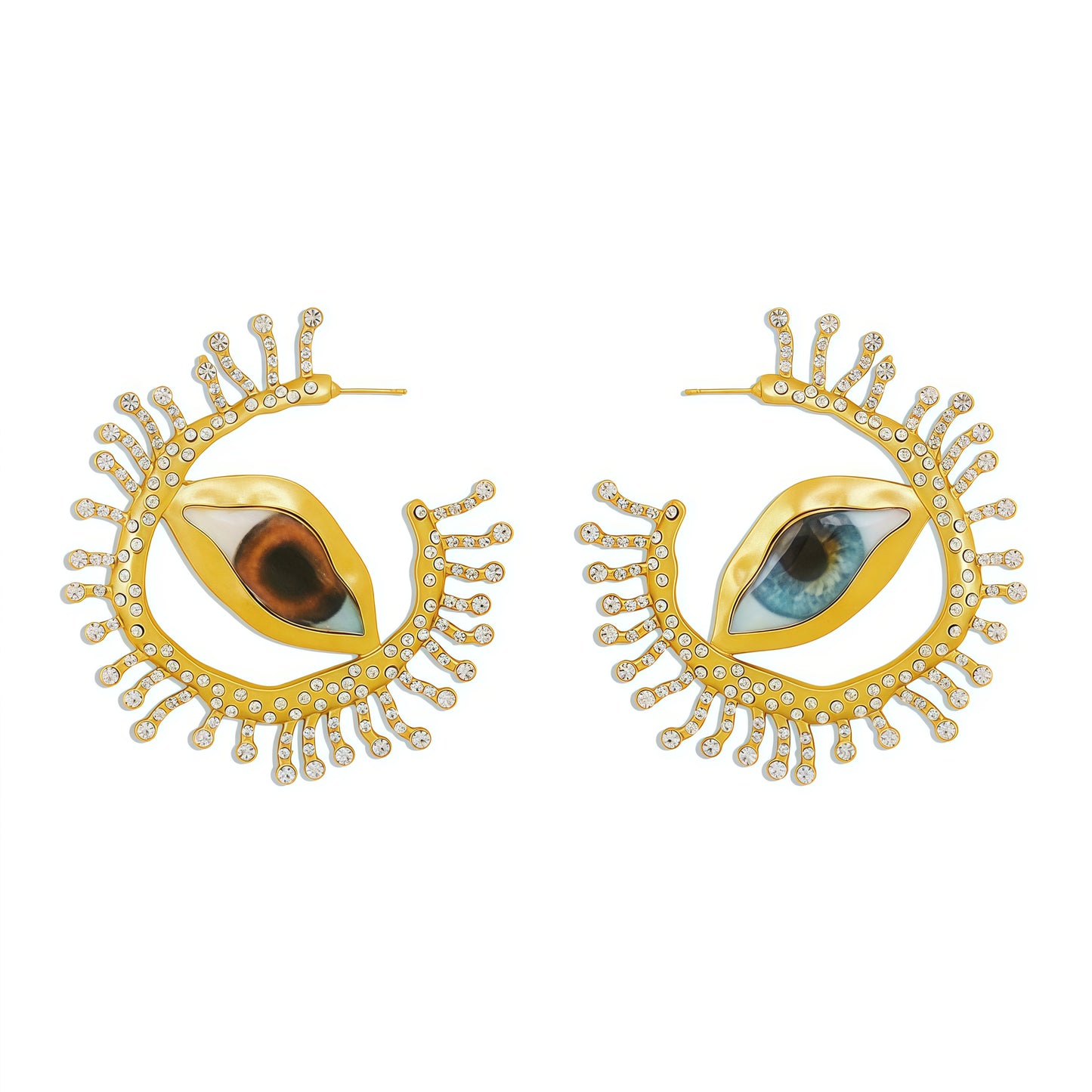 “Visionary Gaze” Earrings – Gold Eye Statement Jewelry with Crystal Lashes