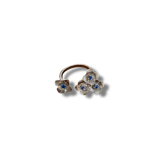Blue Blossom Trio Ring – Sterling Silver Floral Statement Ring