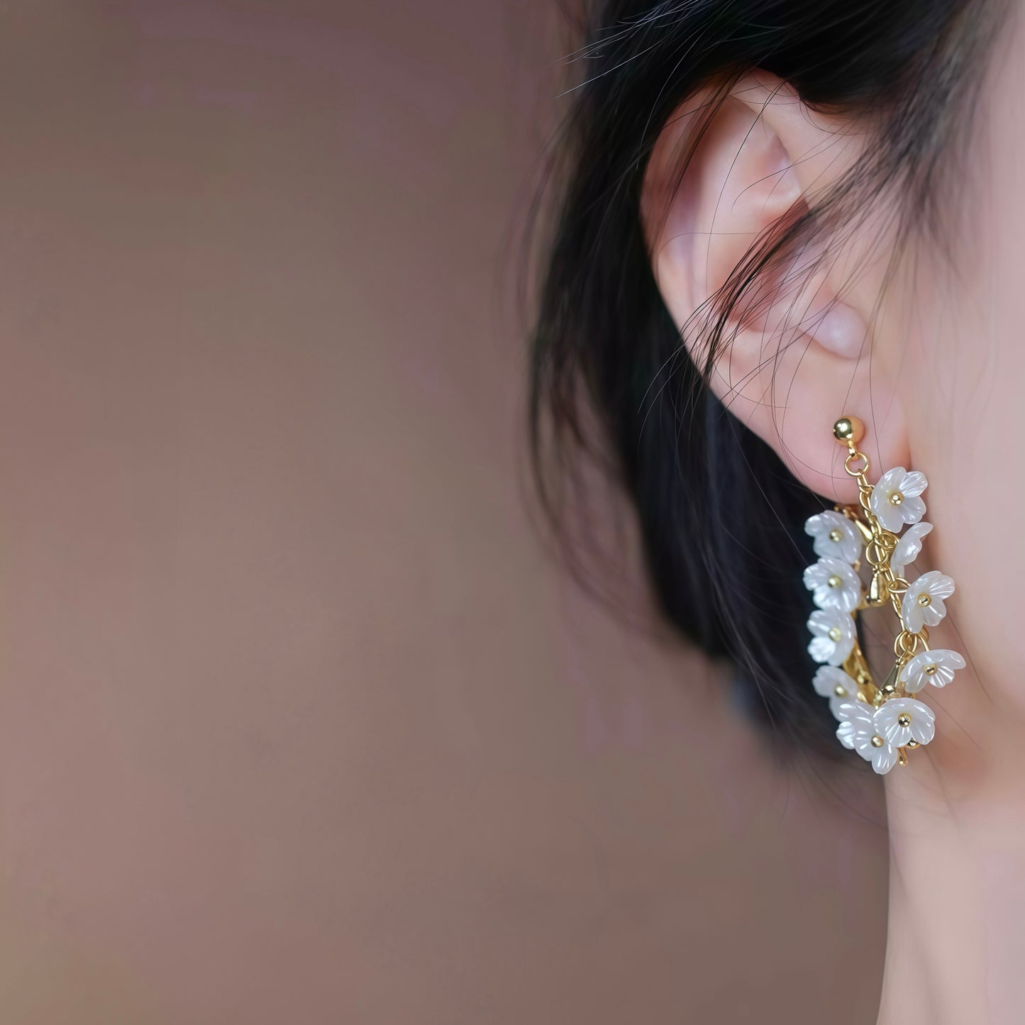 Cherry Blossom Rain Earrings – Convertible Floral Hoops & Mother-of-Pearl (2-in-1 Style)