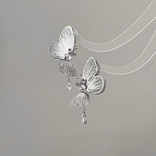 Butterfly Wings Statement Earrings – Silver & Amethyst Accents