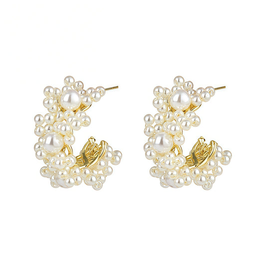 Golden Cluster Pearl Hoop Earrings – Elegant Statement Jewelry