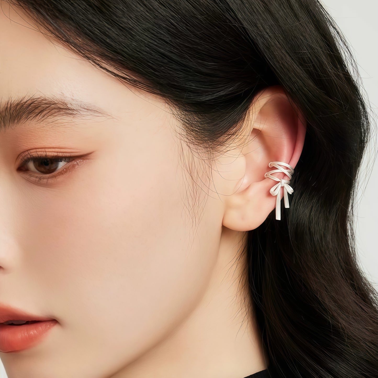 Silver Ribbon Ear Cuff
