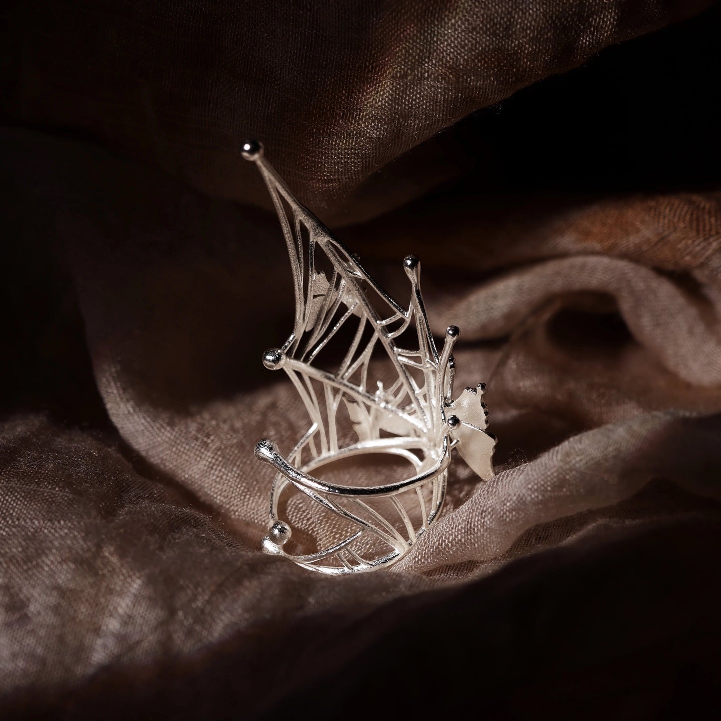 Butterfly Web Silver Statement Ring