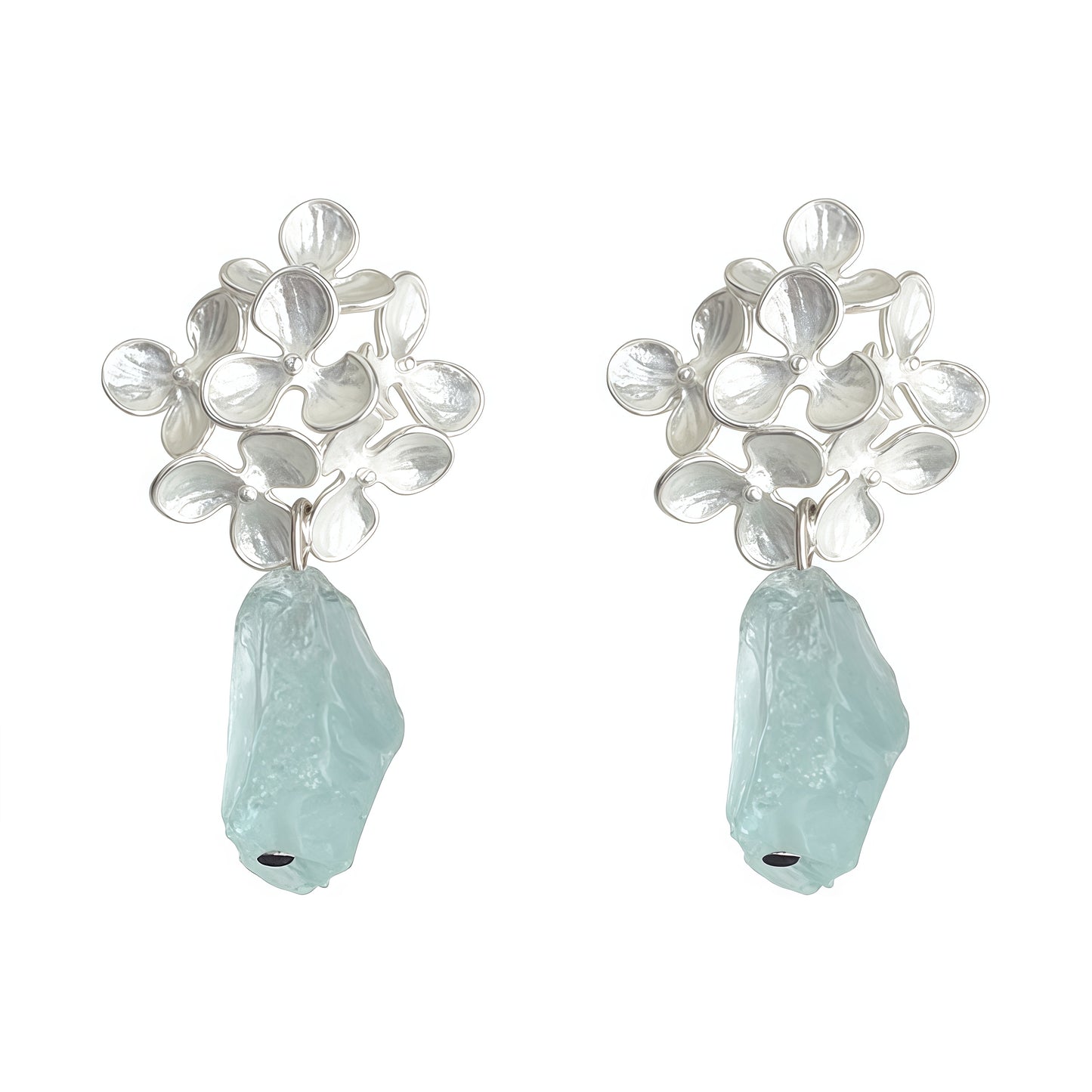Blooming Aqua Earrings – Sterling Silver & Raw Gemstone Design