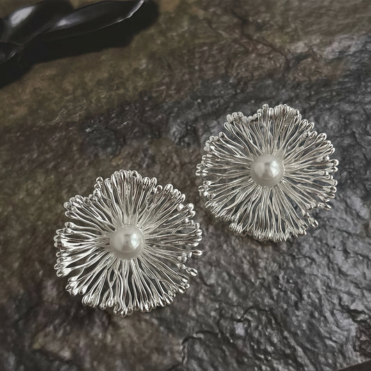 Silver Bloom Pearl Earrings