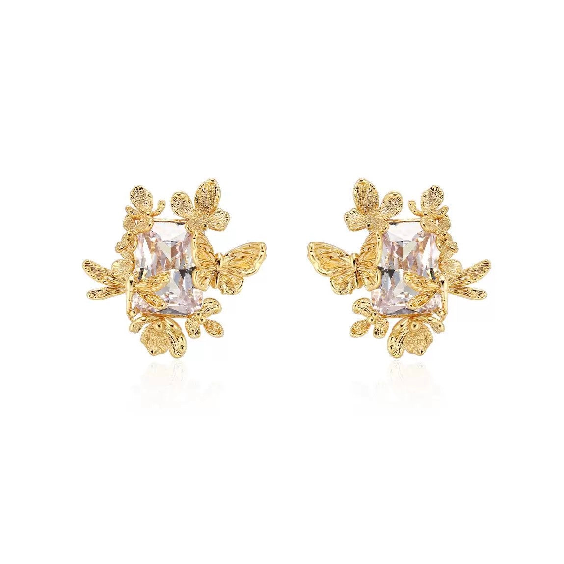 Golden Butterfly Garden Statement Earrings