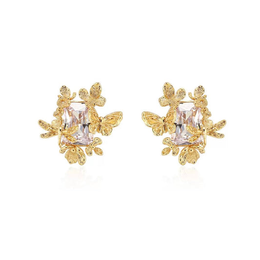 Golden Butterfly Garden Statement Earrings