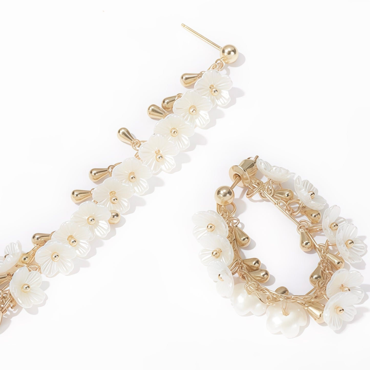 Cherry Blossom Rain Earrings – Convertible Floral Hoops & Mother-of-Pearl (2-in-1 Style)