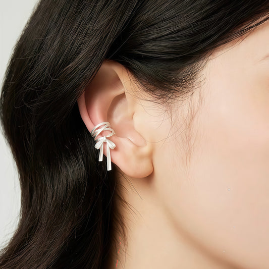 Silver Ribbon Ear Cuff