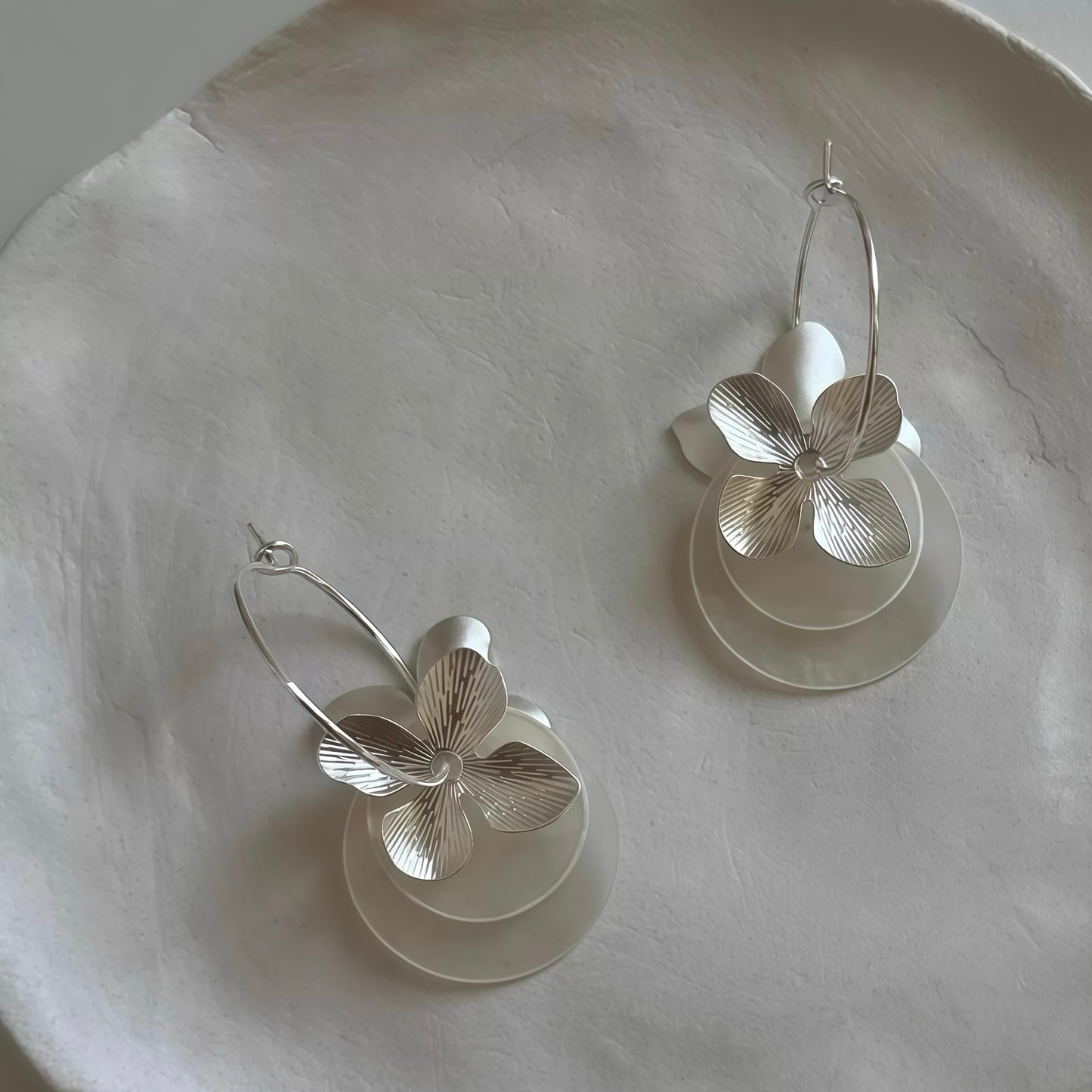 Eternal Bloom Multi-Wear Earrings – Sculptural Silver & Mother-of-Pearl