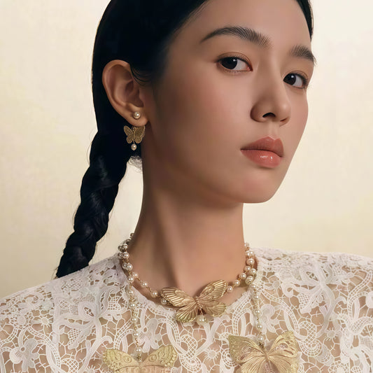 Butterfly Pearl Earrings (2-in-1 Style)