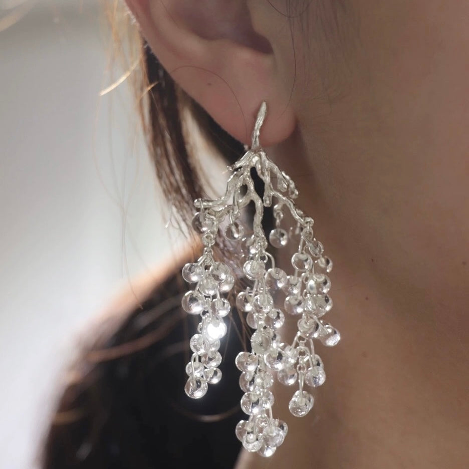Silver Crystal Dewdrop Branch Earrings (Pre-Order)