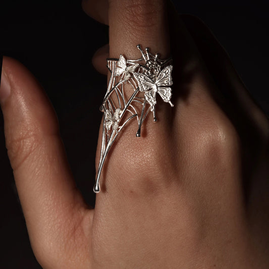 Butterfly Web Silver Statement Ring
