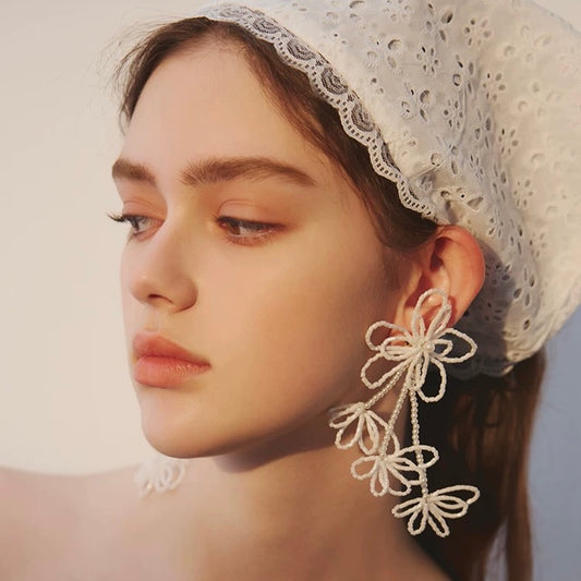 Beaded Blossom Cascade Earrings – Ethereal Statement Jewelry