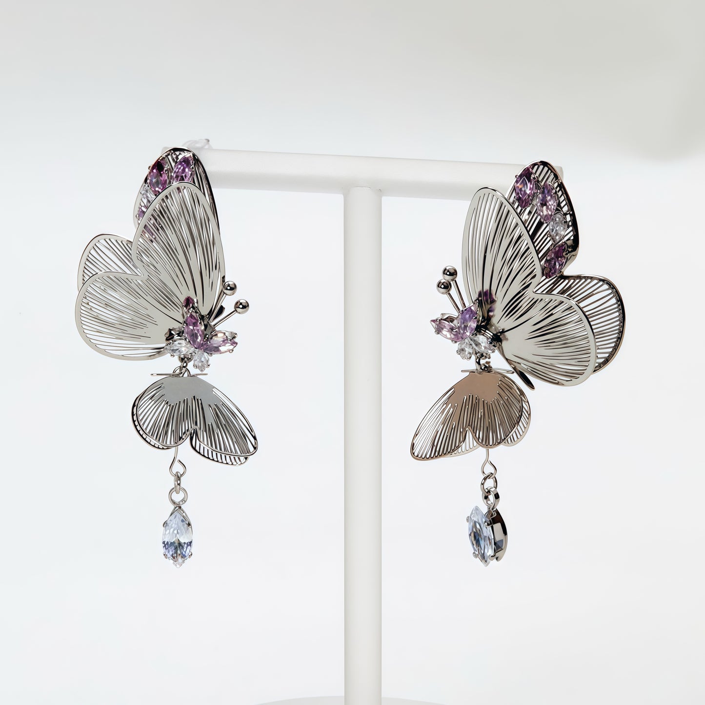 Butterfly Wings Statement Earrings – Silver & Amethyst Accents