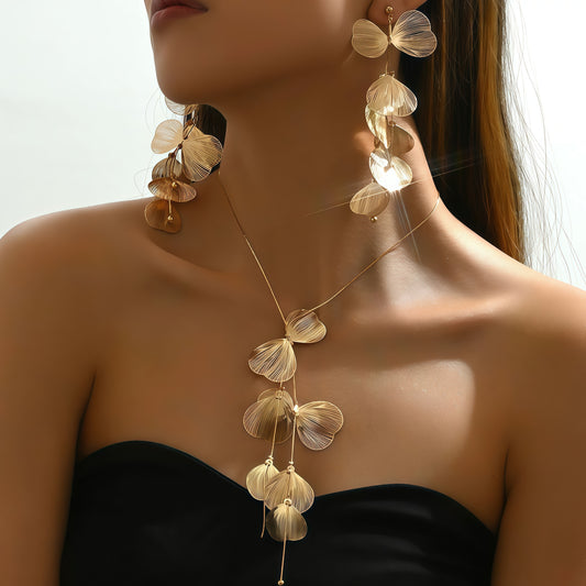 Golden Ginkgo Whisper Set (Earrings + Necklace)