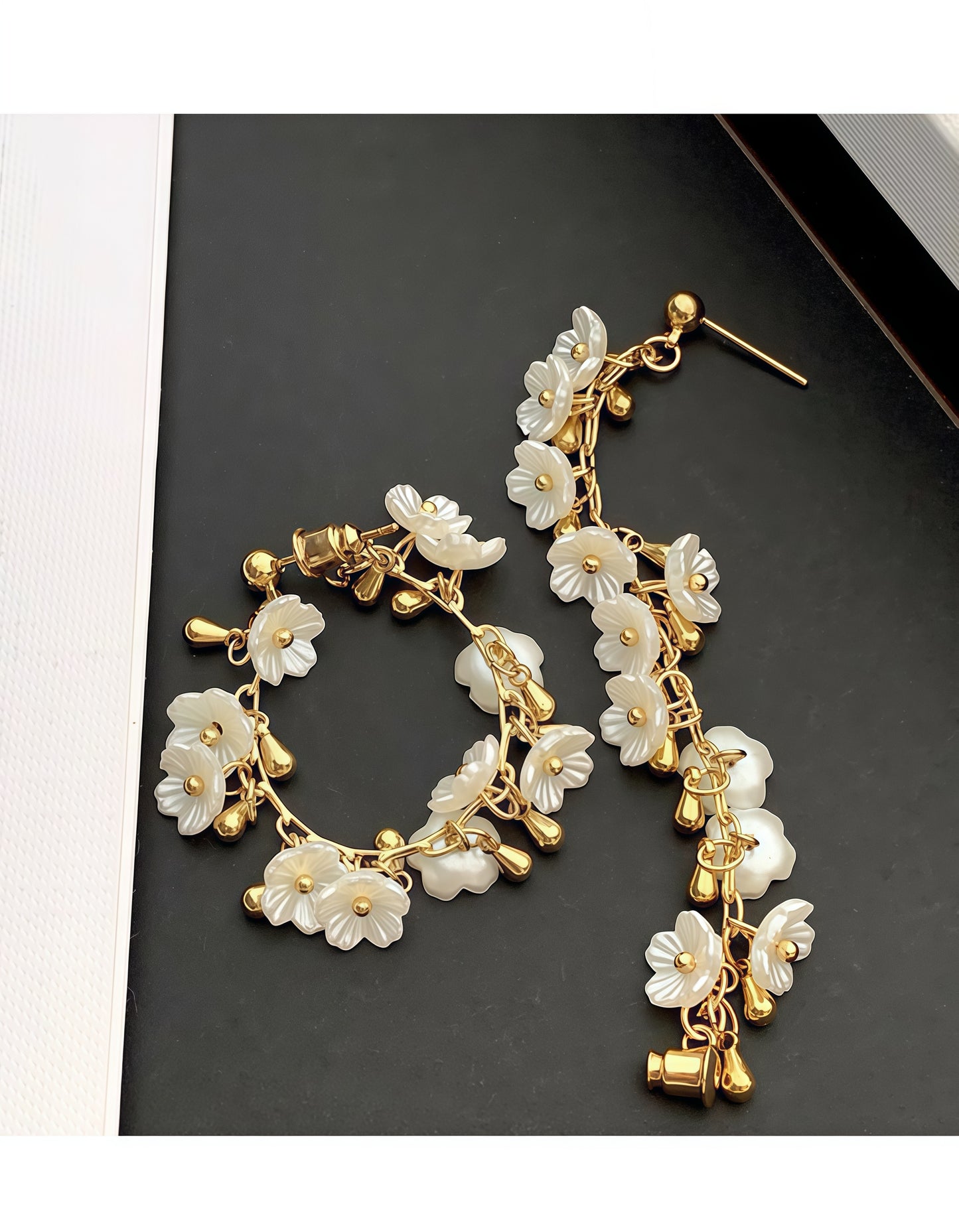 Cherry Blossom Rain Earrings – Convertible Floral Hoops & Mother-of-Pearl (2-in-1 Style)