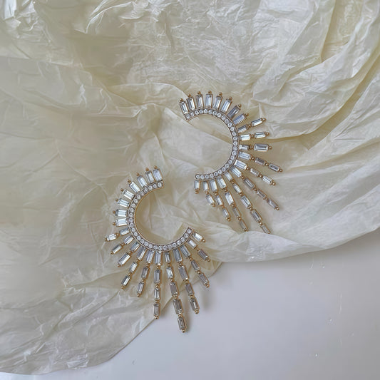 Devine Galaxy Earrings – Sun-Inspired Gold & Crystal Statement Hoops