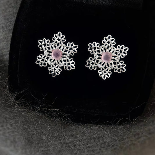 Fleur de Lune Örhängen – Silver &amp; Rose Quartz
