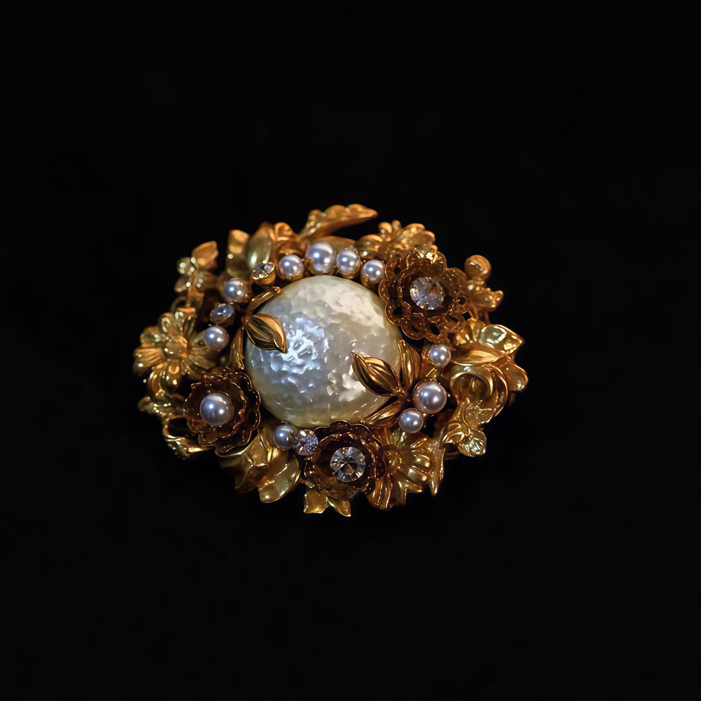 Garden Muse Earrings – Vintage Gold Floral Studs with Pearl Center