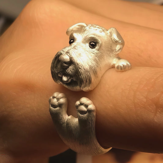 Puppy Hug Ring — Adjustable Silver Dog Ring