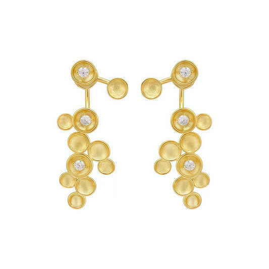 Golden Cluster Drop Earrings – Sculptural Elegance with a Sparkling Twist